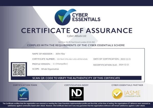 Cyber Essentials Certification for Cyber Attack Ltd