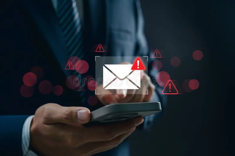 concept spam email alert cyber attack danger businessman