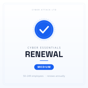Cyber Essentials annual renewal certification badge for medium organisations (50–249 employees)