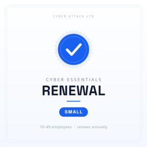 Cyber Essentials annual renewal certification badge for small organisations (10–49 employees)